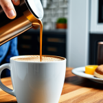 Premium Instant Coffee**

"Close-up of a steaming mug of premium instant coffee, showcasing rich color and aroma, a modern kitchen setting, fully clothed person in the background enjoying breakfast, appropriate content, safe for work, professional quality, perfect anatomy, modest lifestyle scene"

**