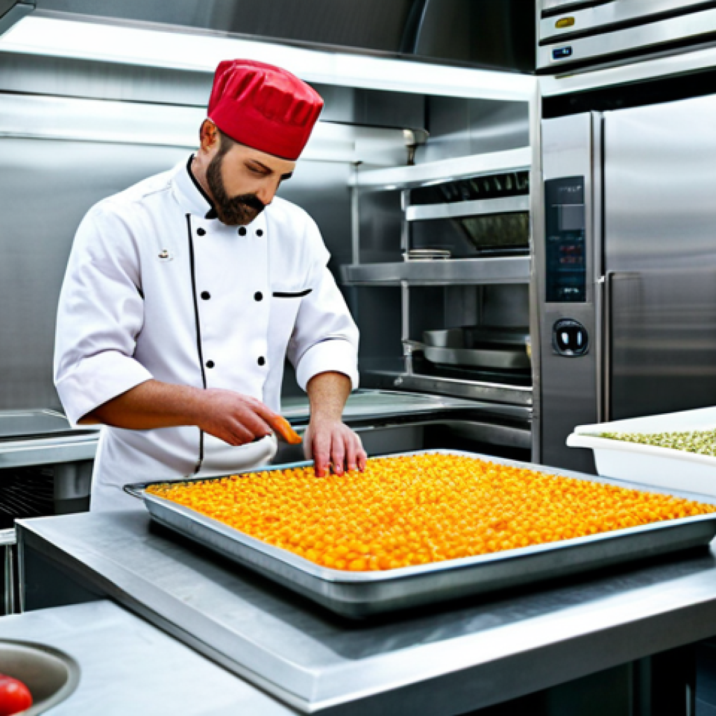 **

"A chef in a professional kitchen, demonstrating the process of freeze-drying fruits, fully clothed, appropriate attire, safe for work, perfect anatomy, natural proportions, detailed culinary scene, high quality, modest kitchen setting."

**