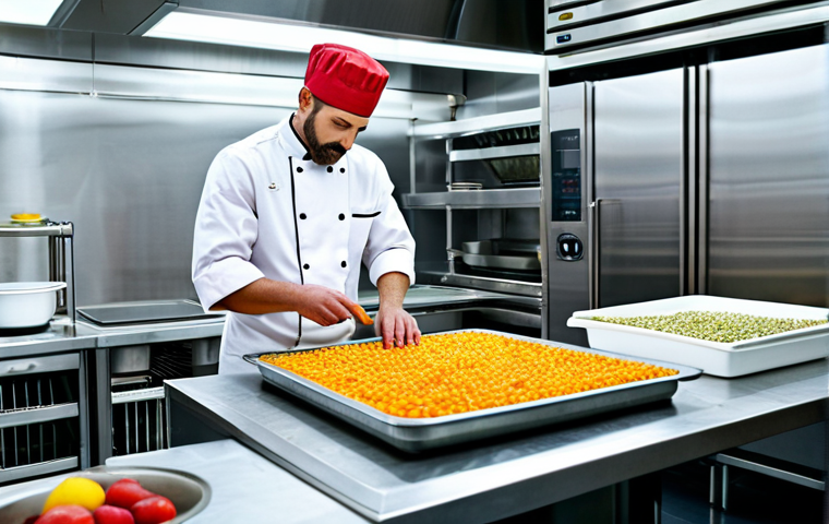 **

"A chef in a professional kitchen, demonstrating the process of freeze-drying fruits, fully clothed, appropriate attire, safe for work, perfect anatomy, natural proportions, detailed culinary scene, high quality, modest kitchen setting."

**