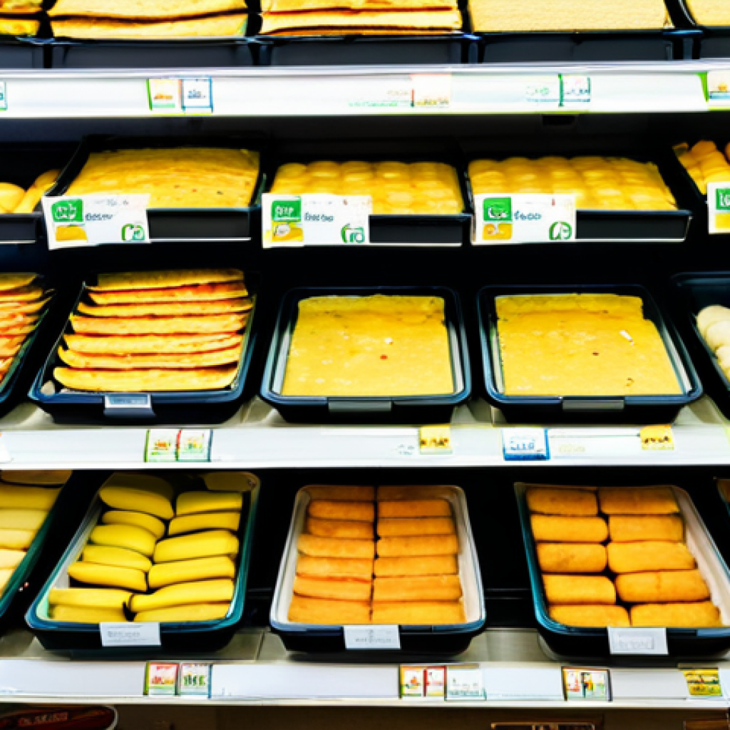 소비자들이 선호하는 인스턴트 간편식 - **Image:** A vibrant close-up shot of a section in a Mercadona or Carrefour supermarket showcasing a...