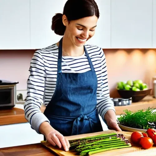 인스턴트 식품 조리법 - **Prompt:** A vibrant, modern kitchen bathed in warm, natural light. A content adult woman, casually...