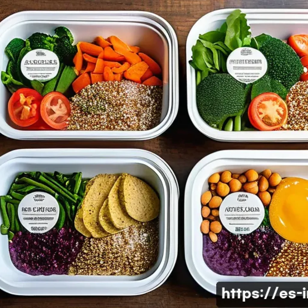 프리미엄 간편식 추천 - A vibrant and colorful display of premium ready-to-eat meals tailored for specific diets, including ...