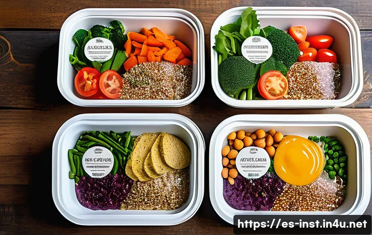 프리미엄 간편식 추천 - A vibrant and colorful display of premium ready-to-eat meals tailored for specific diets, including ...