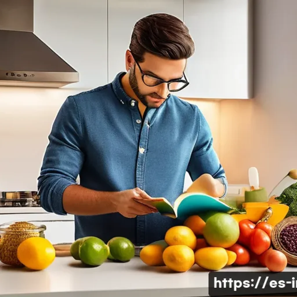 고칼로리 인스턴트 식품 - A detailed, realistic illustration of a typical Spanish urban kitchen scene featuring a young adult ...