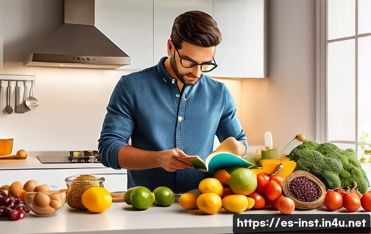 고칼로리 인스턴트 식품 - A detailed, realistic illustration of a typical Spanish urban kitchen scene featuring a young adult ...